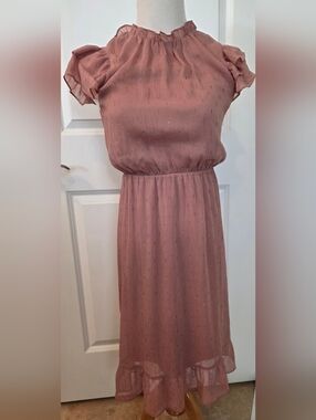 Express Dusty Rose Ruffle Sleeve Midi Dress